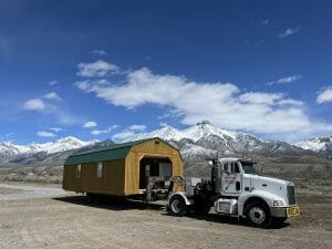 Garage shed on truck with mountain view