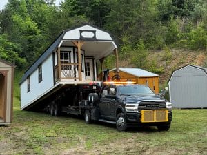 Shed with porch on delivery truck